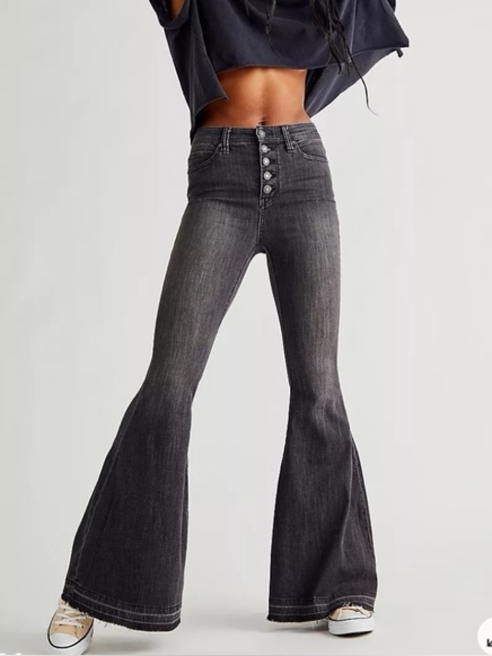 Free People Irreplaceable High Waist Flare Jeans faded black Galaxy sz 27